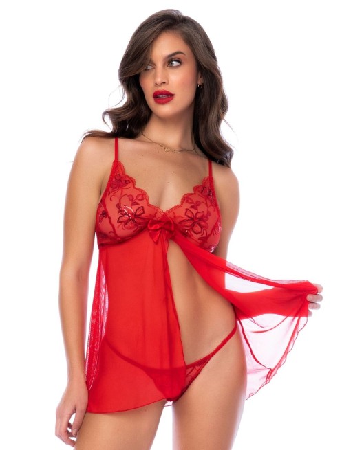 Babydoll rouge et string assorti - MAL7559RD Babydoll rouge et string assorti - MAL7559RD
